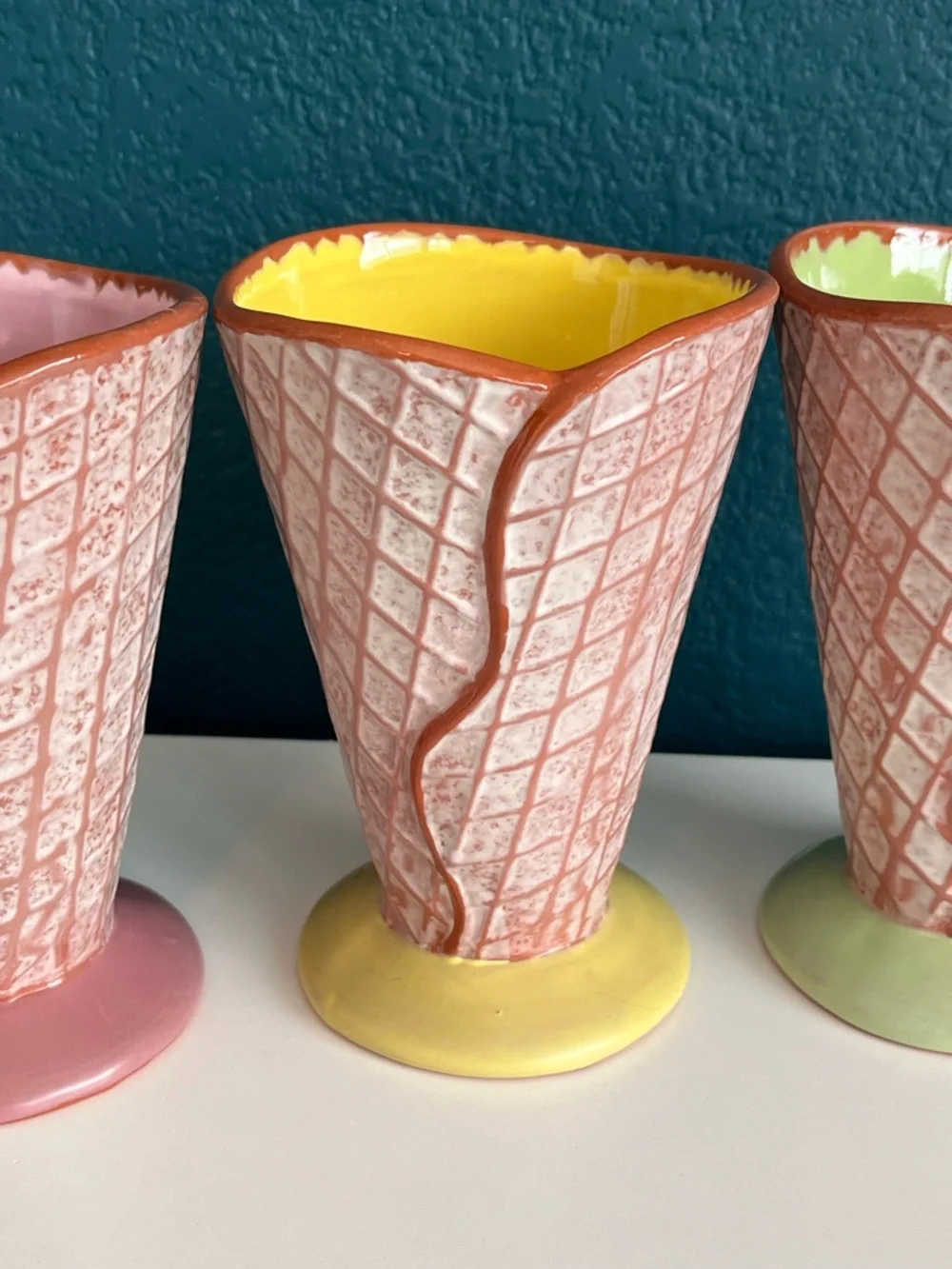 Vintage Hallmark Ceramic Ice Cream Waffle Cone Sundae Cups x3 - Picture 3 of 9